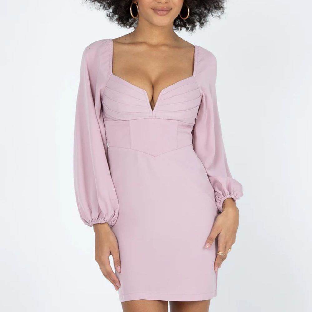 Princess Polly Zoella Long Sleeve V Neck Mini Dress Pink w Bubble Sleeves Sz 10